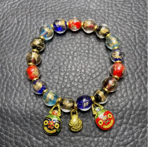 Ancient French Glaze glass bracelet with geometric shapes and auspicious patterns in a choice of six colours.