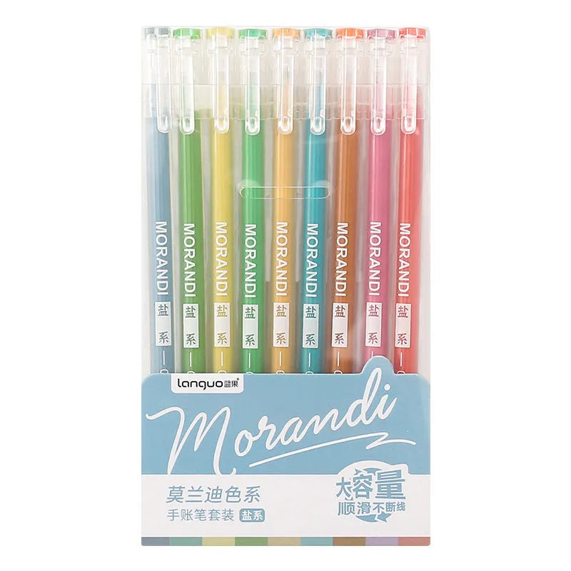 Set of nine gel pens with 0.5mm needle tips in a choice of colour series including Nordic and Retro.
