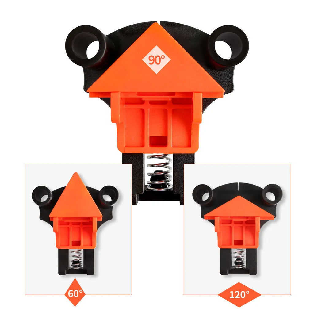 Four plastic 90-degree right angle clips for picture frame assembly and woodworking