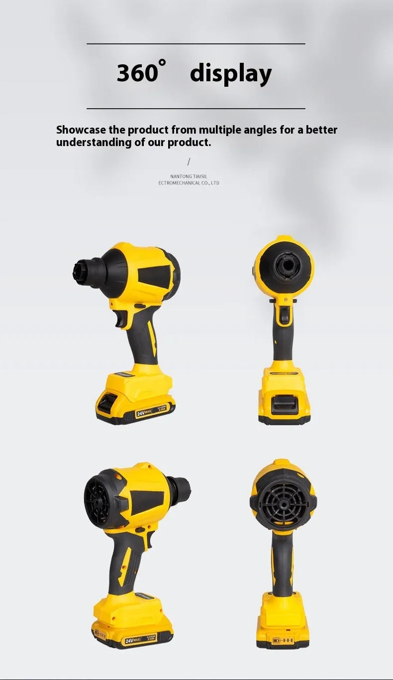 Yellow cordless dust gun with 680W power rating for office and household cleaning applications