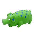 Blue latex pig-shaped dog chew toy with textured surface and squeaker for aggressive chewers