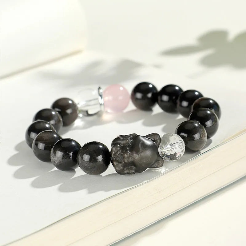 Silver Stone Fox Crystal Beaded Bracelet with diamond shape design and mixed crystal colours
