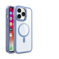Transparent silicone magnetic phone case for iPhone on a table, showing MagSafe ring and colour options.