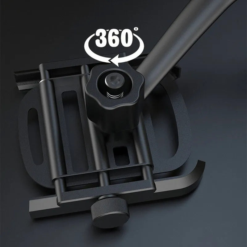 Aluminum alloy motorcycle bike phone holder with double adjustment joints attached to handlebar, blue finish