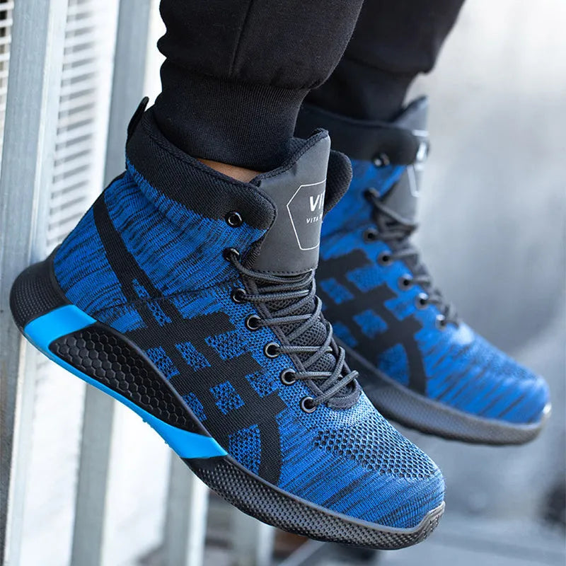 Winter plush lace-up safety boots for men with steel toe and warm lining