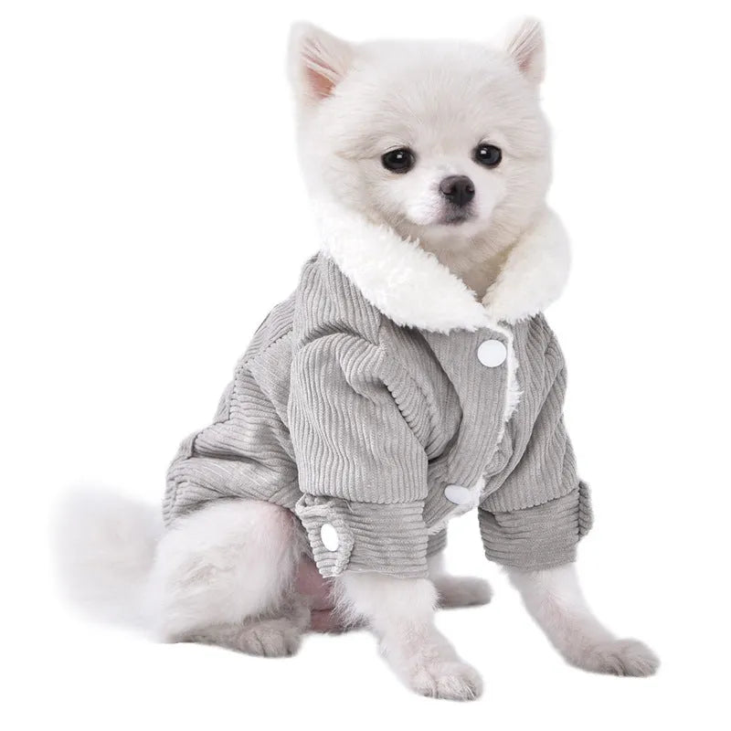 Lambswool fleece-lined pet vest for dogs and cats in grey or pink, available in six sizes