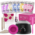 WUWUVISTA 63-piece hard wax hair removal kit with black wax warmer, beads, lotion, and tools