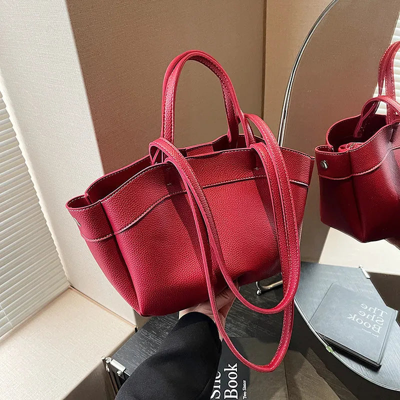 PU large capacity bucket shape tote handbag for women available in black white red brown