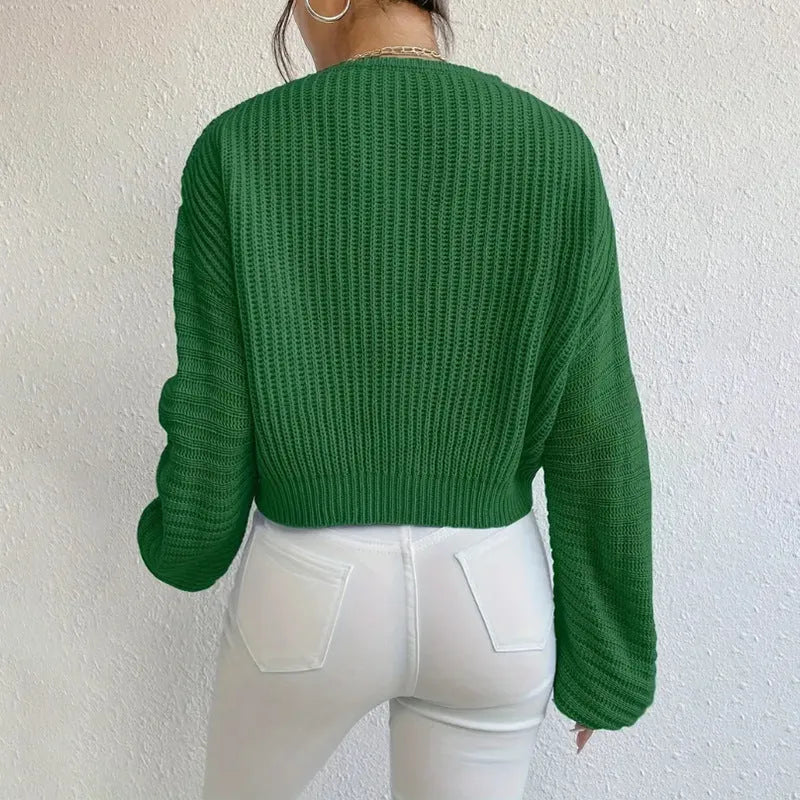Solid colour long sleeve women's pullover in a loose casual fit.