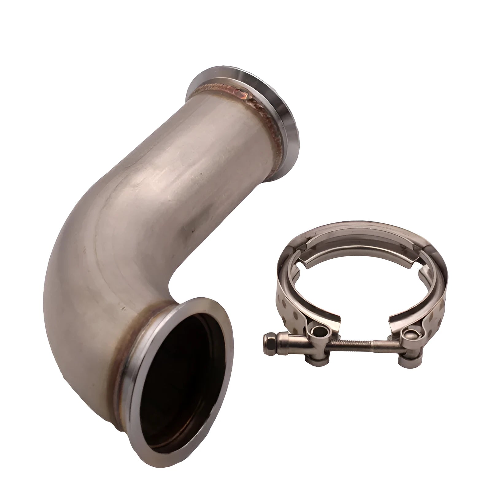 Stainless steel downpipe with V-clamp design measuring 35cm in length