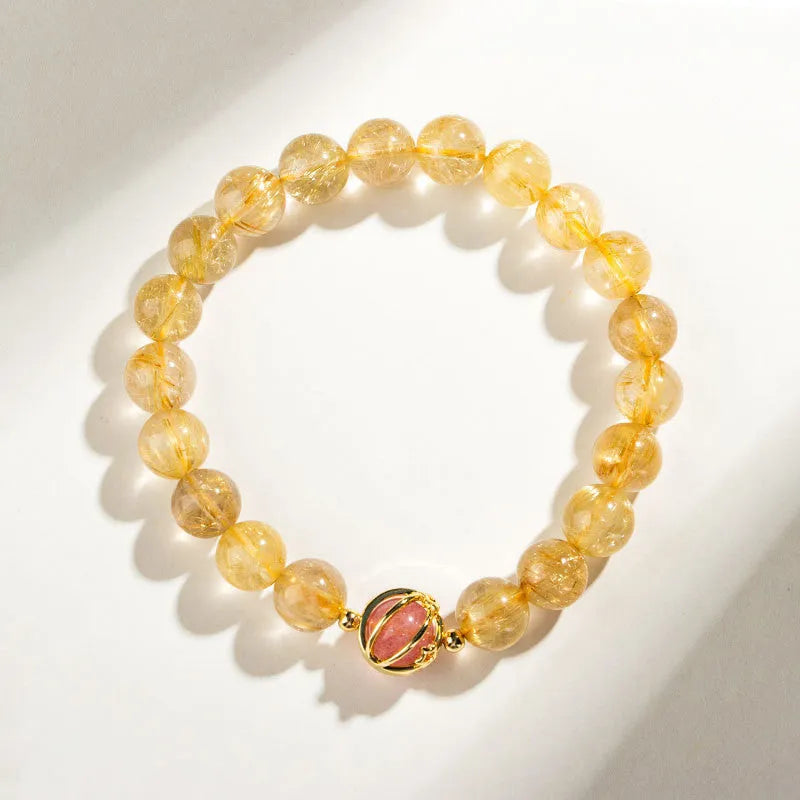 Citrine and gold rutilated quartz crystal bracelet with diamond-shaped beads in Korean style
