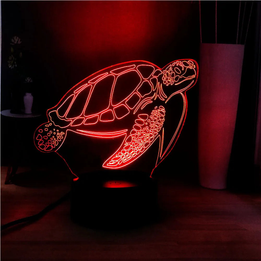 3D acrylic turtle-shaped LED night light with colour changing remote control