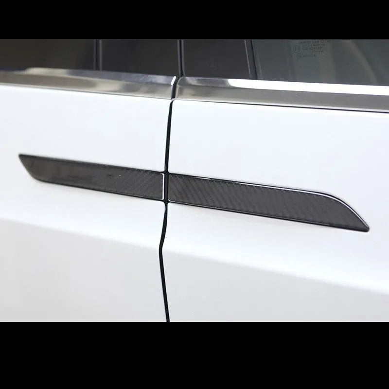 Set of four adhesive carbon fibre door handle patches for Tesla Model S with dripping pattern