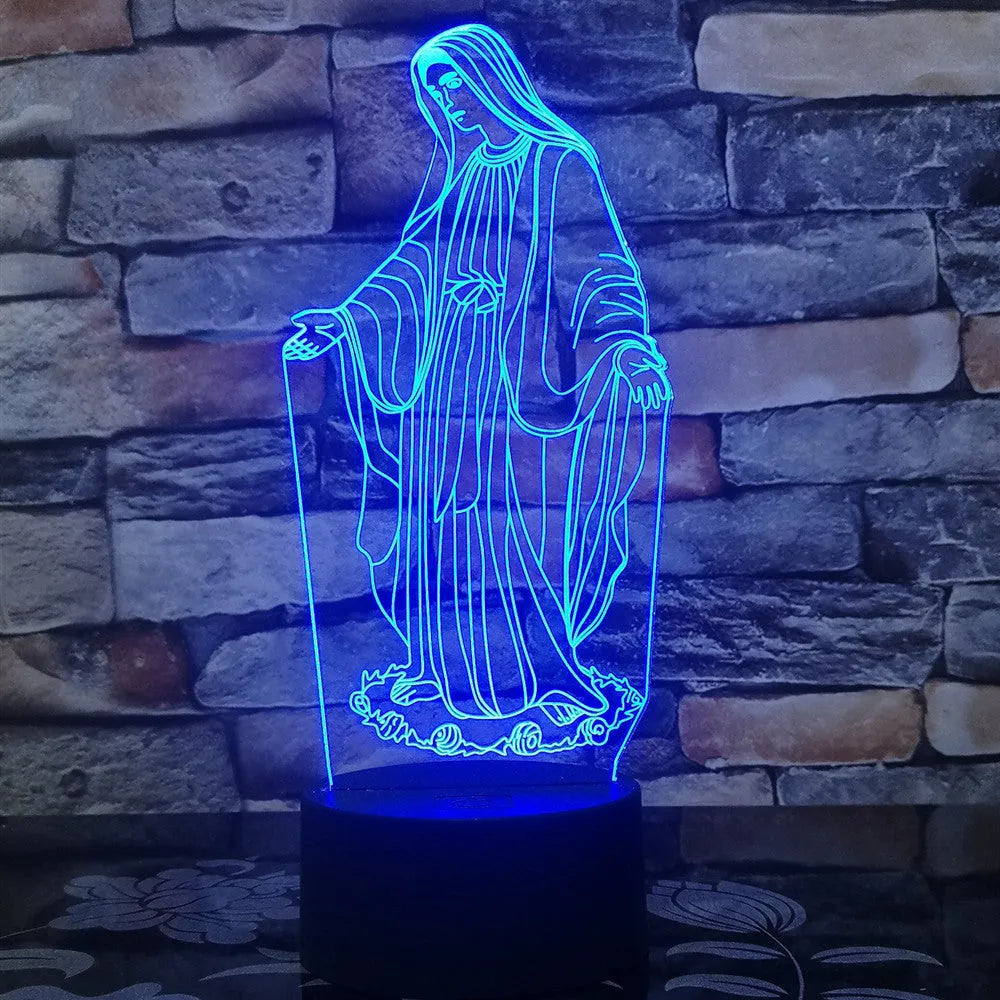 3D LED night light showing colourful dual-ring stereoscopic pattern from a laser-engraved acrylic plate on an ABS base.