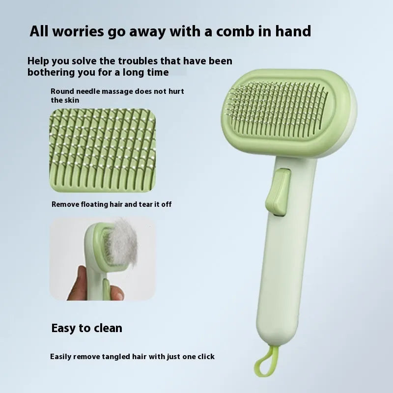 Large pet grooming comb with stainless steel blade in light green colour for cat and dog hair removal