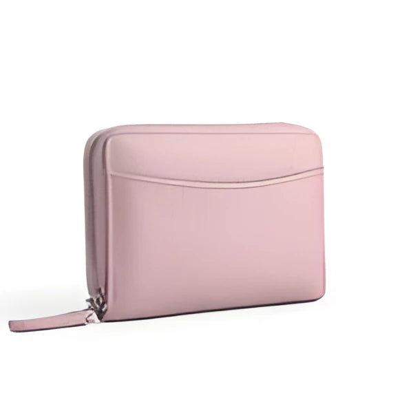 Genuine leather coin purse wallet with zipper in multiple colour options including black, blue, and pink