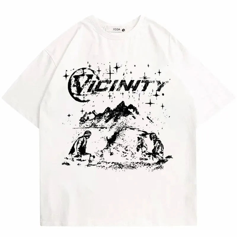 Men's Y2G loose cotton t-shirt with vicinities printing in black colour, front view