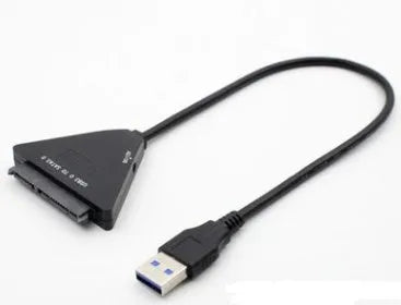Black USB3.0 to SATA 7+15 pin hard drive adapter cable with a separate power connection line.