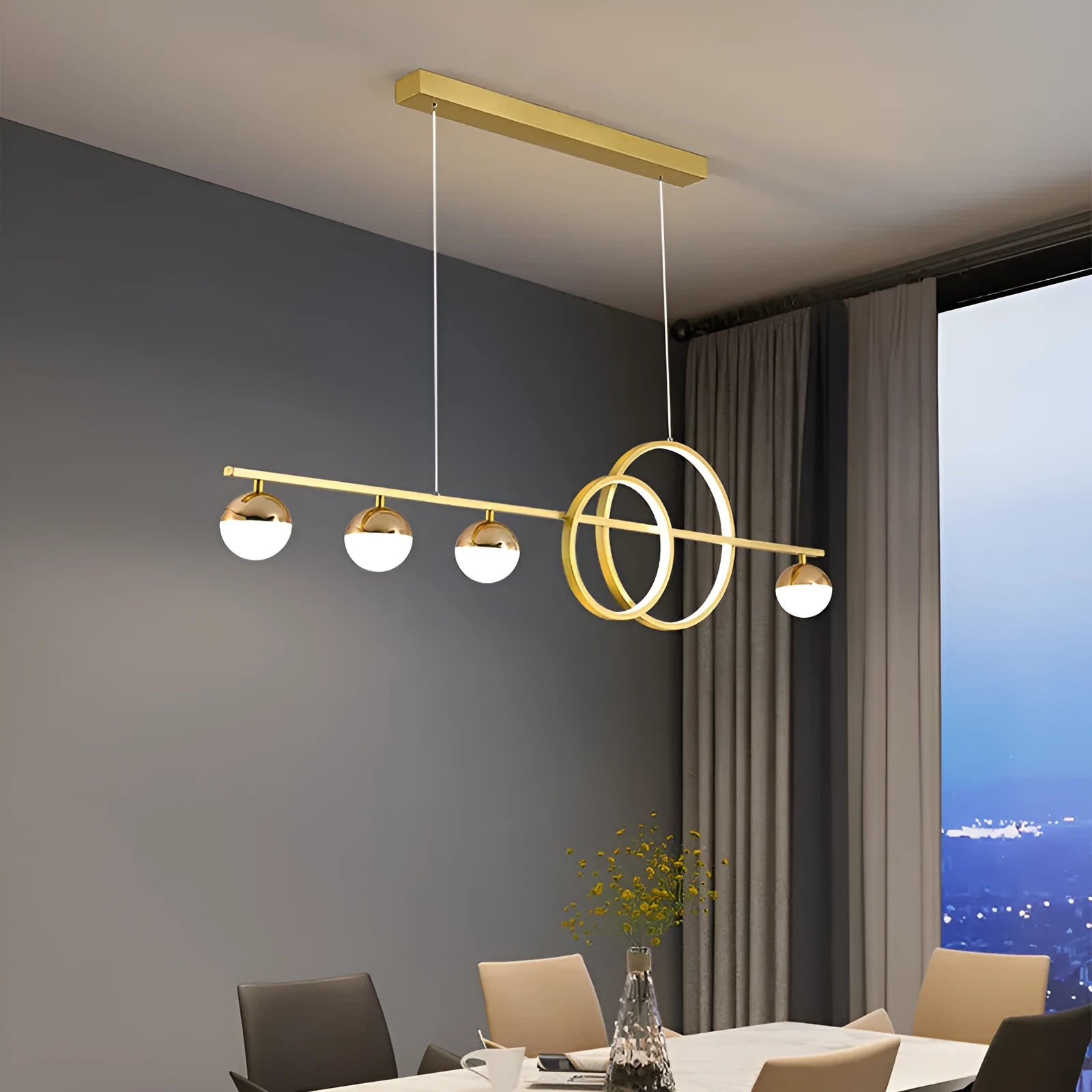 Rectangular black aluminium ceiling lamp with remote control for dimming.