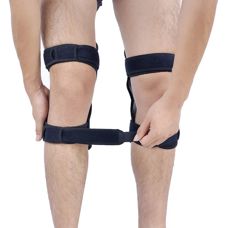 Adjustable spring knee brace support for mountaineering and sports activities with breathable fabric