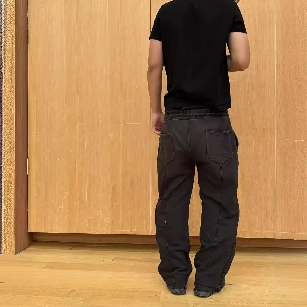 Men stretch rope sweatpants casual trousers loose fit quilting craft polyester black