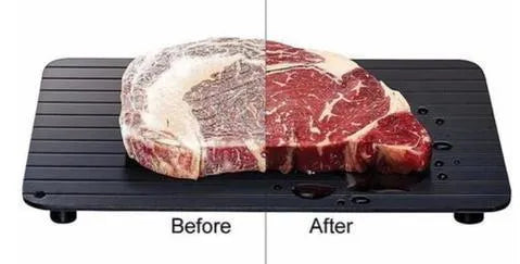 Black aluminum defrosting tray for thawing frozen meat without electricity