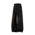Plus size lightweight hollow-out trousers with fleece lining and elastic waist in black, straight-leg design.
