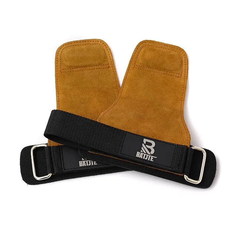 Brown horizontal bar pull-up wrist protector pair showing hard pull horizontal push design for fitness training
