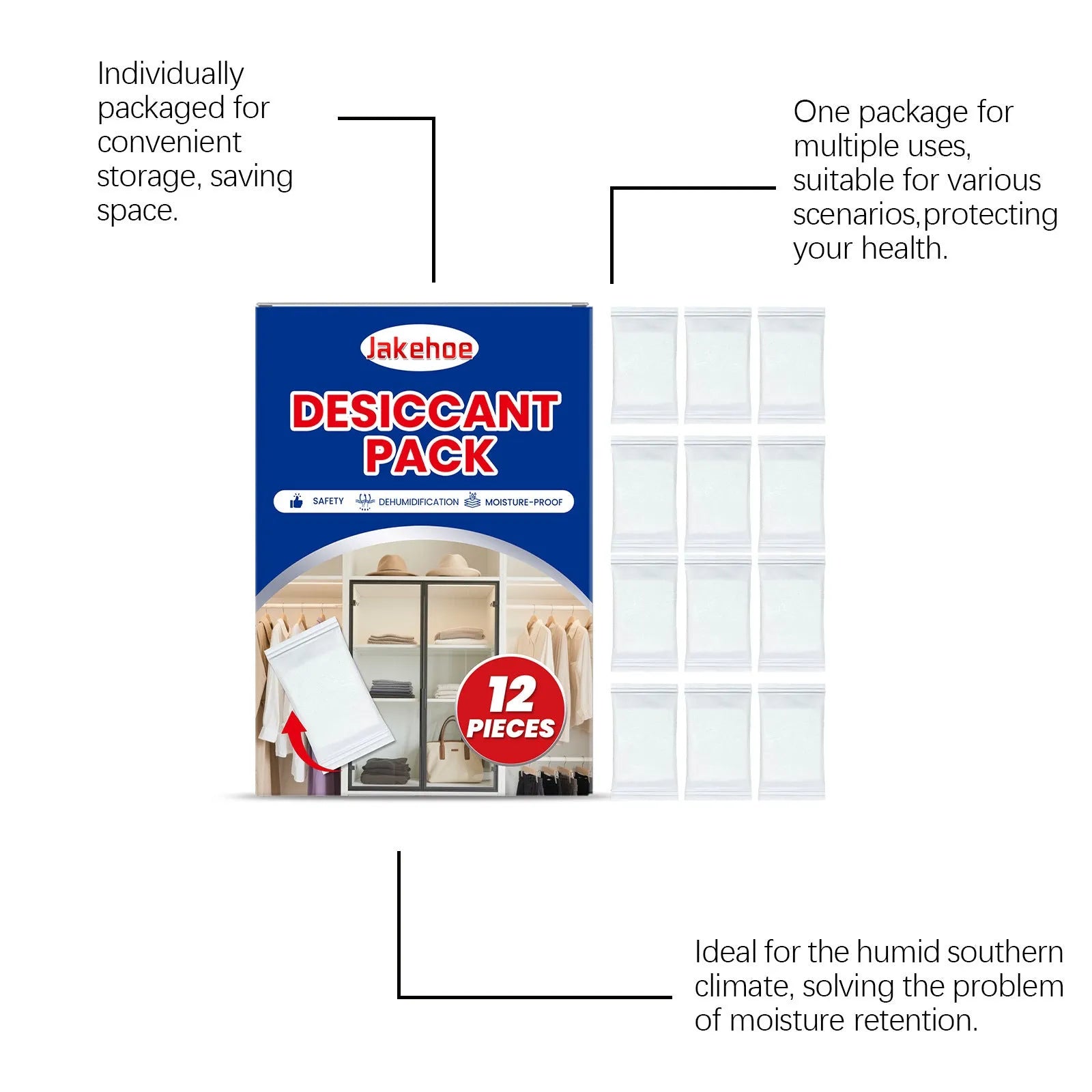 Pack of 12 calcium chloride household desiccant pieces for wardrobe and cupboard moisture control