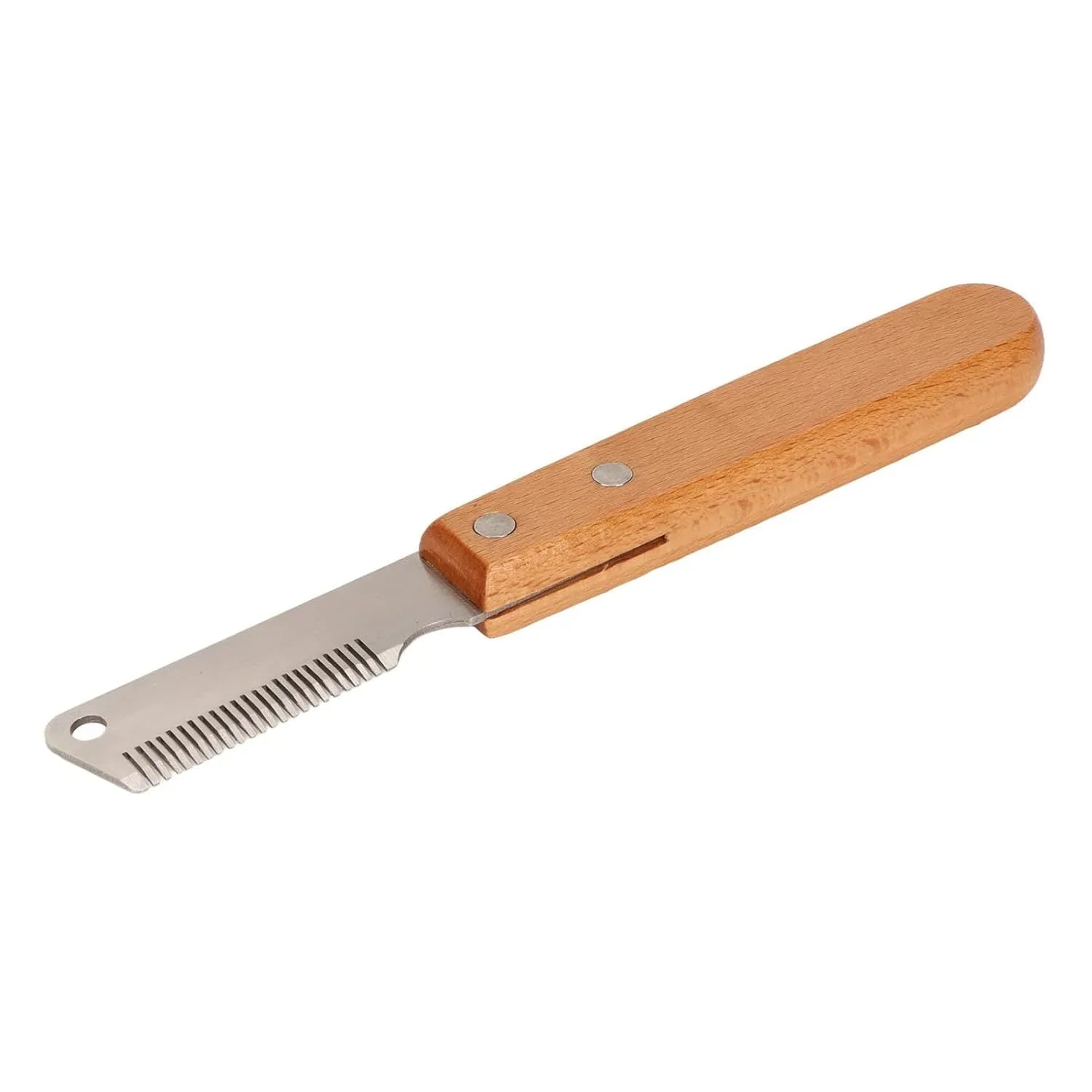 Wood handle pet stripping comb grooming tool for dogs and cats with metal fittings