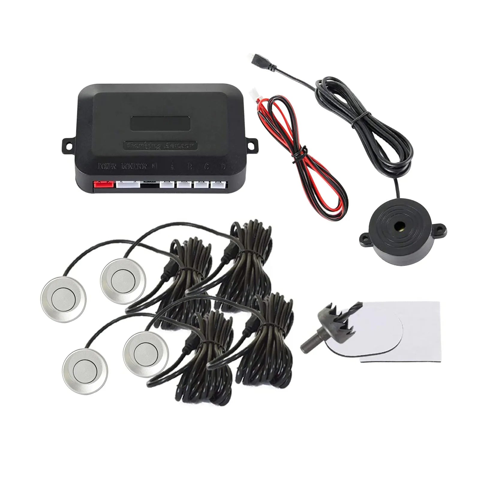 4-probe car reversing radar system with sensors, control module, and installation tools
