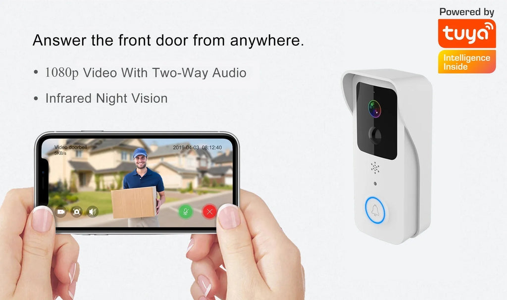 Black and white waterproof smart visual doorbell with camera for remote intercom