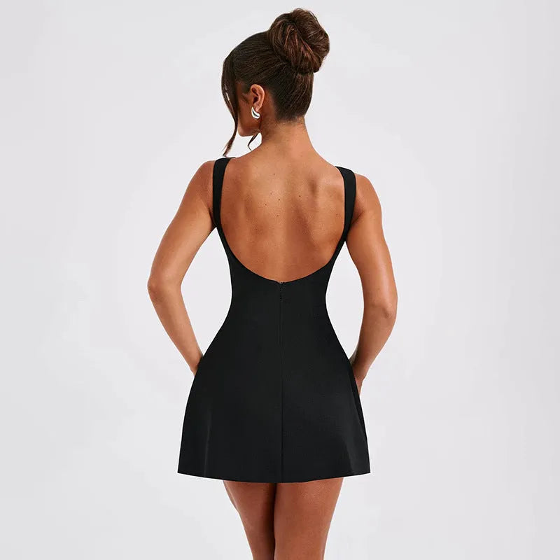 Women's slim-fitting backless summer dress in sleeveless short style with high-waist design