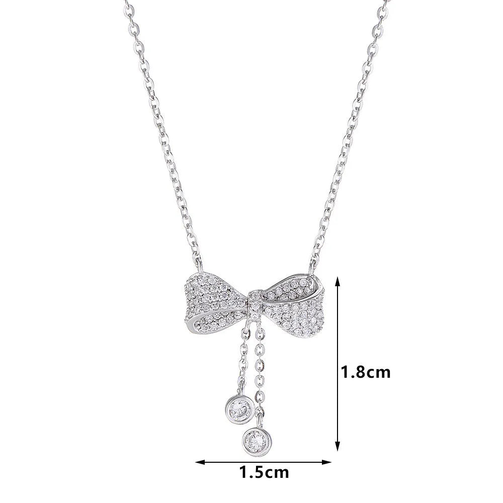 S925 sterling silver clavicle chain necklace with bow pendant on adjustable 40cm-45cm chain