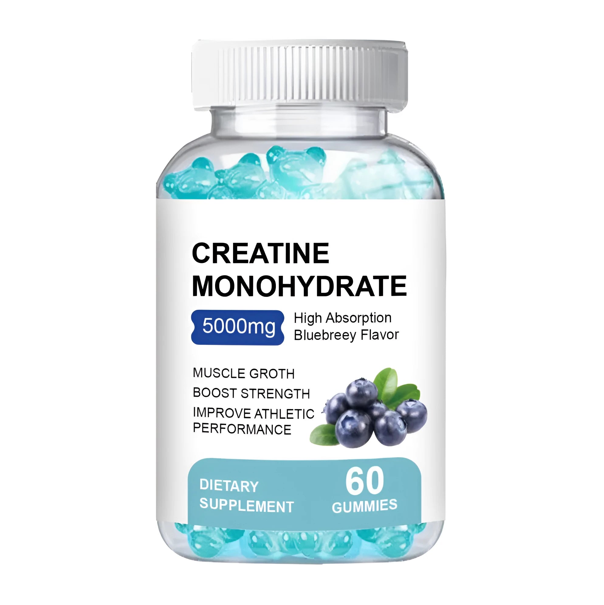 Container with 60 creatine monohydrate gummies as chewable dietary supplements
