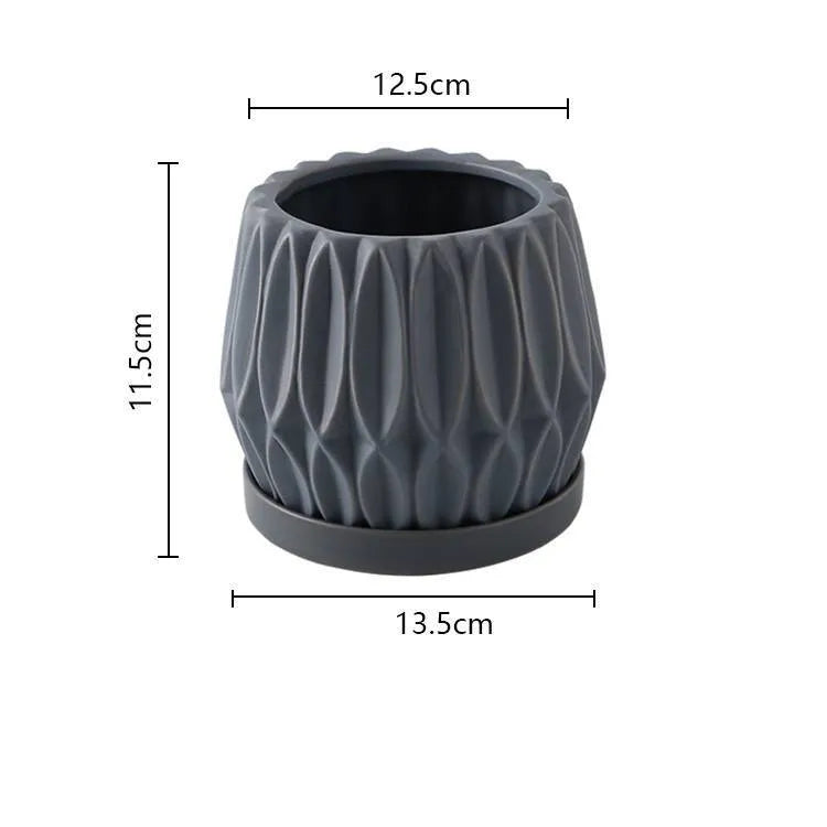 Grey ceramic desktop flowerpot for indoor plants on tabletop