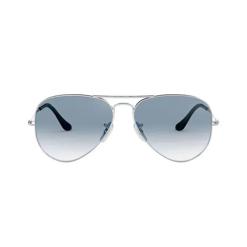 Tempered glass sunglasses with UV protection in gold, silver, and black frame options.