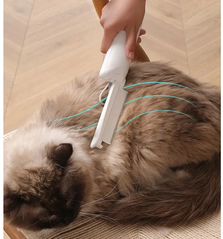 Pink and white ABS plastic pet grooming brush for dogs and cats with a hair collection grid