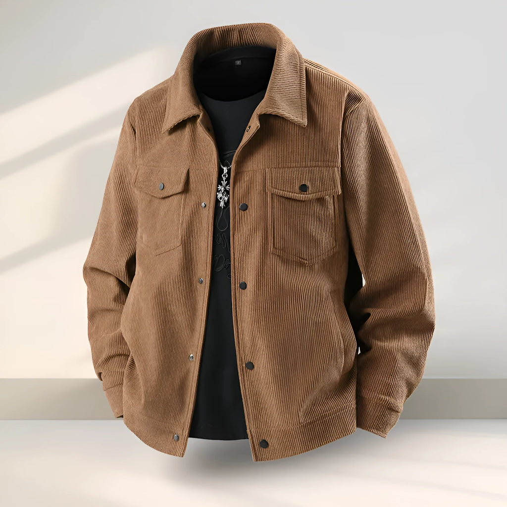 Men's slim-fit casual coat in black, shown on a model, featuring a structured design.