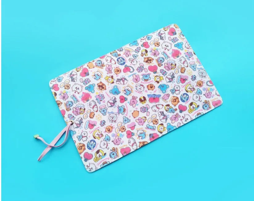 BT21 full colour printed canvas pencil case measuring 19.5x29cm for school stationery storage