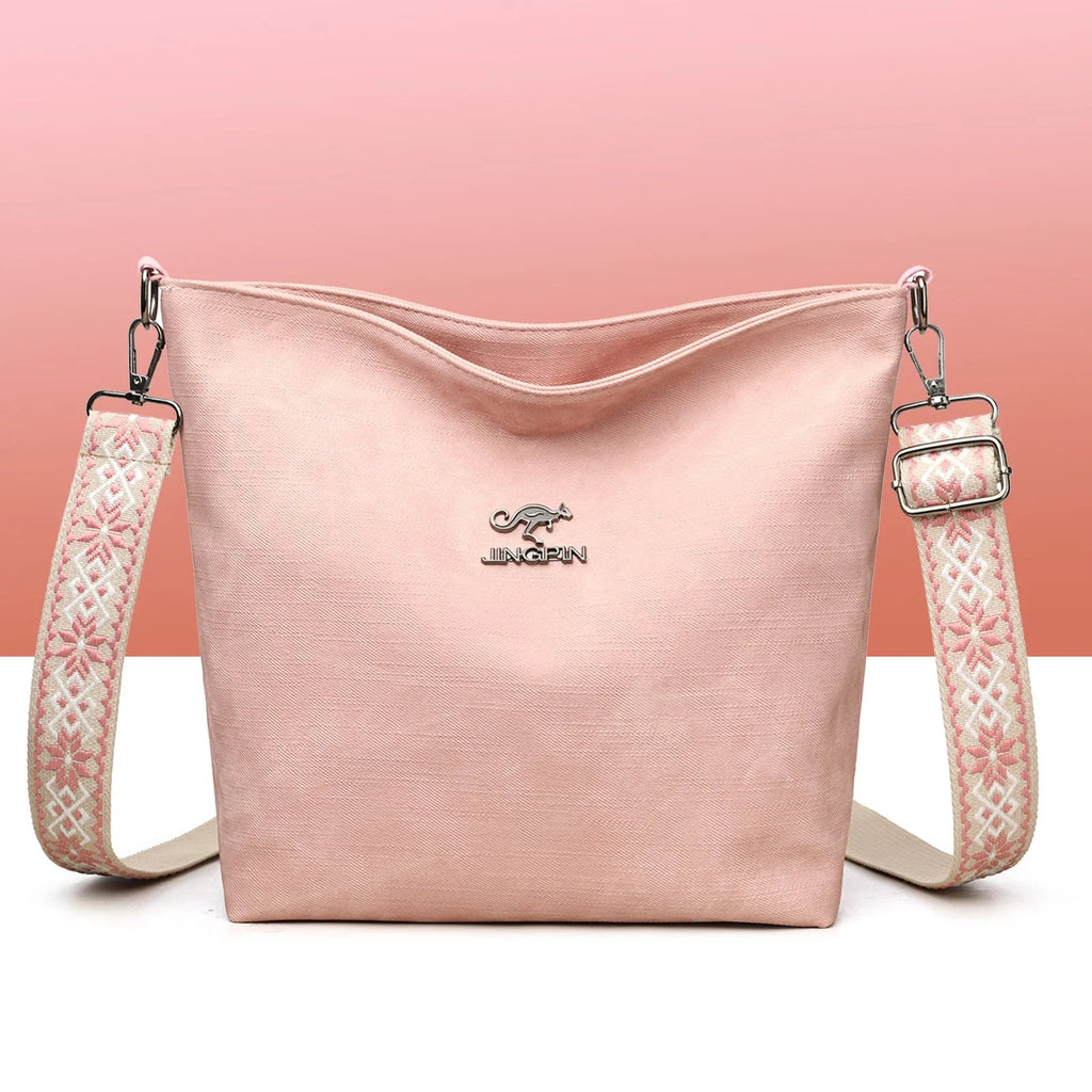Soft PU crossbody shoulder bag in pink, grey or yellow with polyester lining