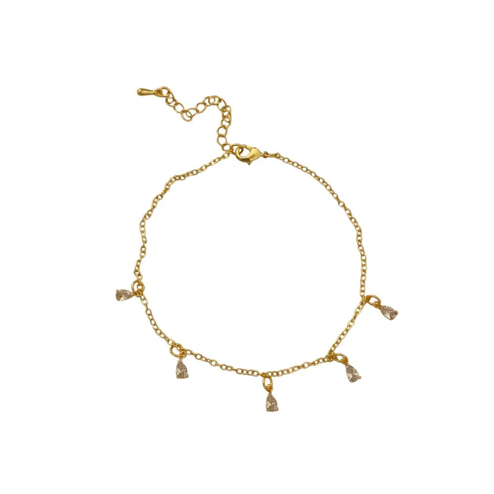Women's zircon jewellery set with necklace, earrings, and anklet featuring geometric meteor shower design