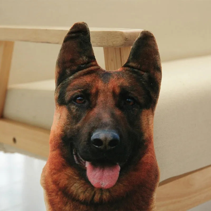3D dog print throw pillow in short plush fabric, PP cotton filling, available in 50cm, 70cm, 90cm sizes