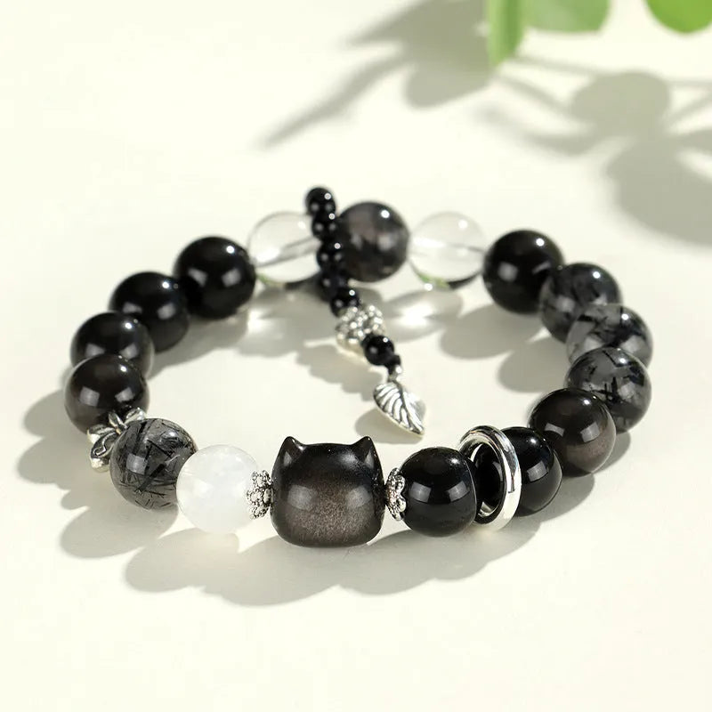 Silver Stone Fox Crystal Beaded Bracelet with diamond shape design and mixed crystal colours