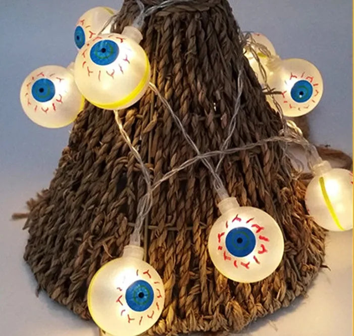 Halloween LED string lights with pumpkin, ghost, and bat decorations on a 1.2m white wire.