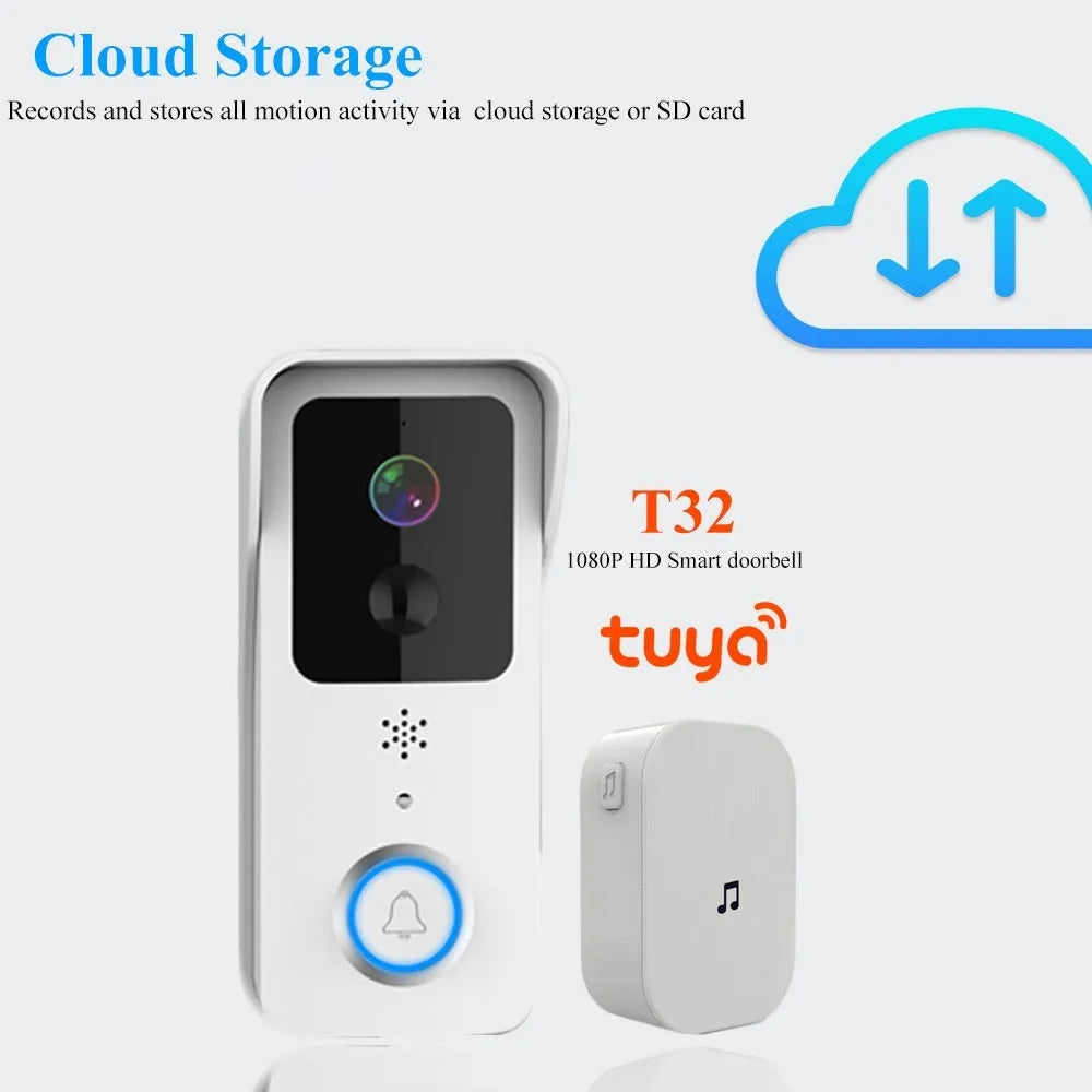 Black and white waterproof smart visual doorbell with camera for remote intercom