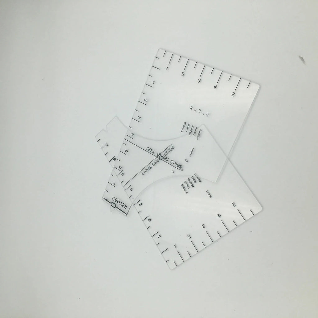 Transparent acrylic sewing patch ruler for T-shirt alignment measuring 10x6 inches