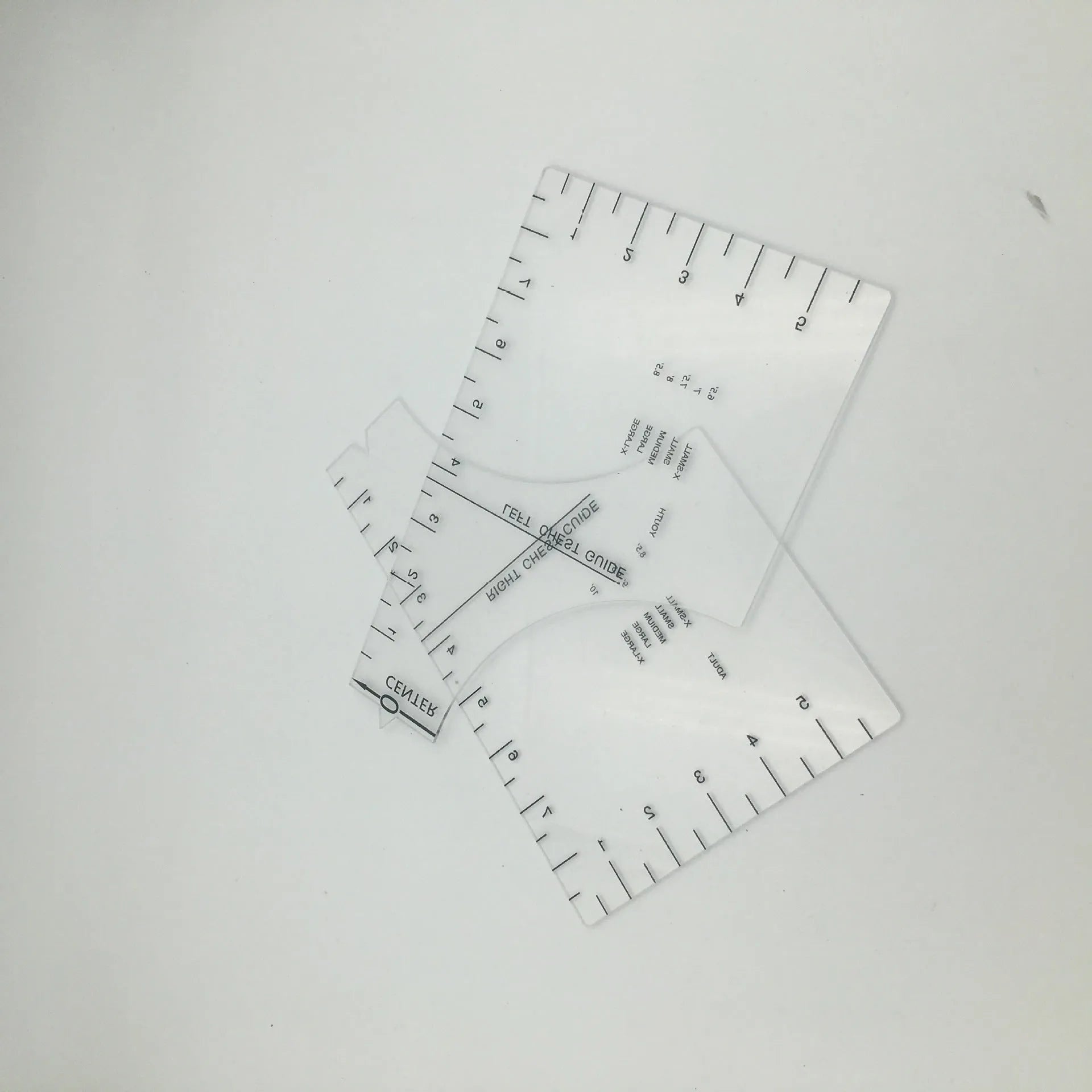 Transparent acrylic sewing patch ruler for T-shirt alignment measuring 10x6 inches