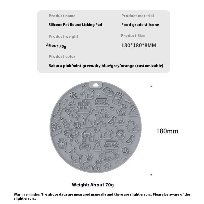 Round silicone pet licking mat with sucker base in blue colour variant