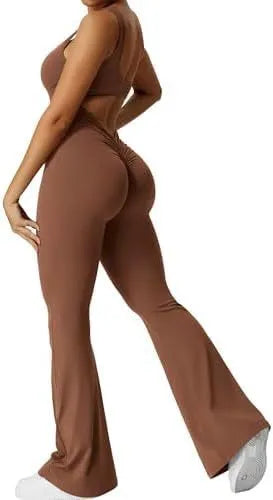 Women's sleeveless flare jumpsuit for fitness and yoga in high-elasticity polyester